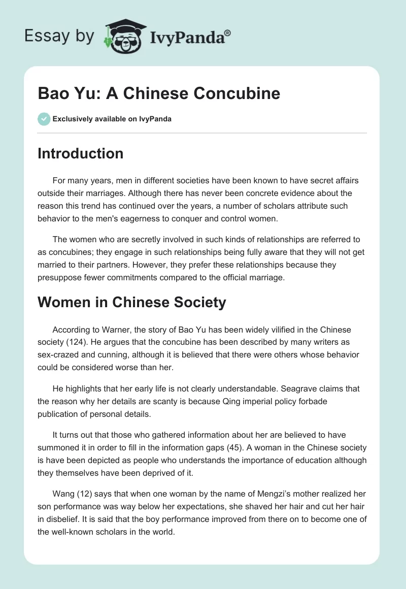 Bao Yu: A Chinese Concubine. Page 1