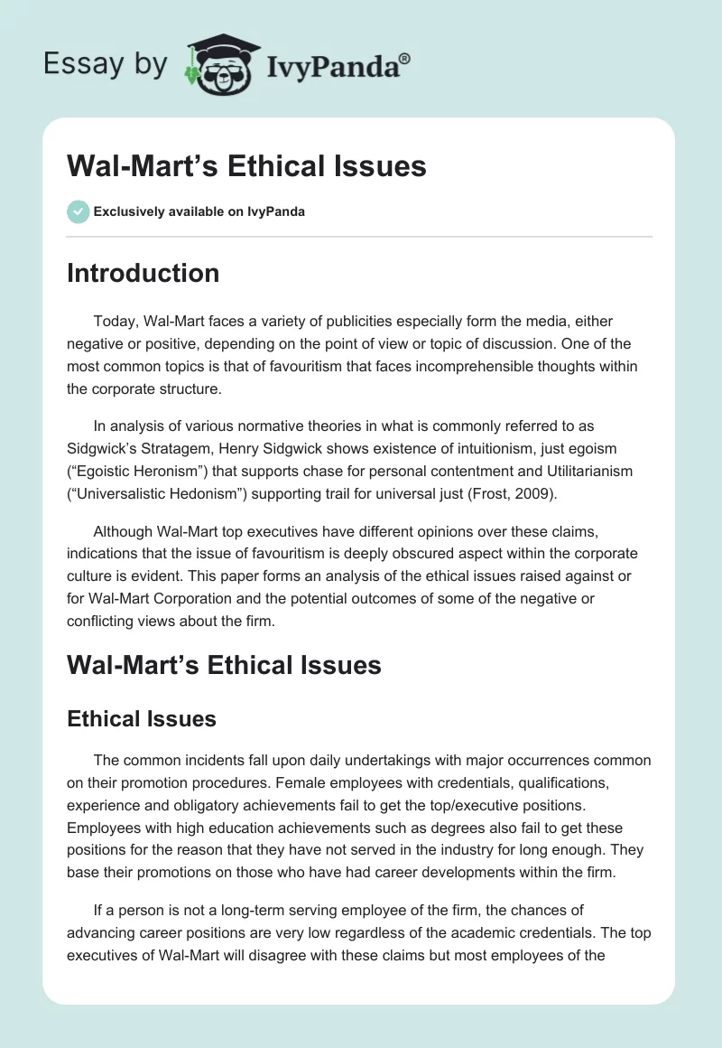 Wal-Mart’s Ethical Issues. Page 1