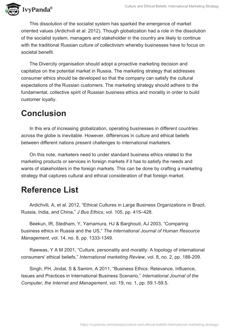 Culture and Ethical Beliefs: International Marketing Strategy. Page 4
