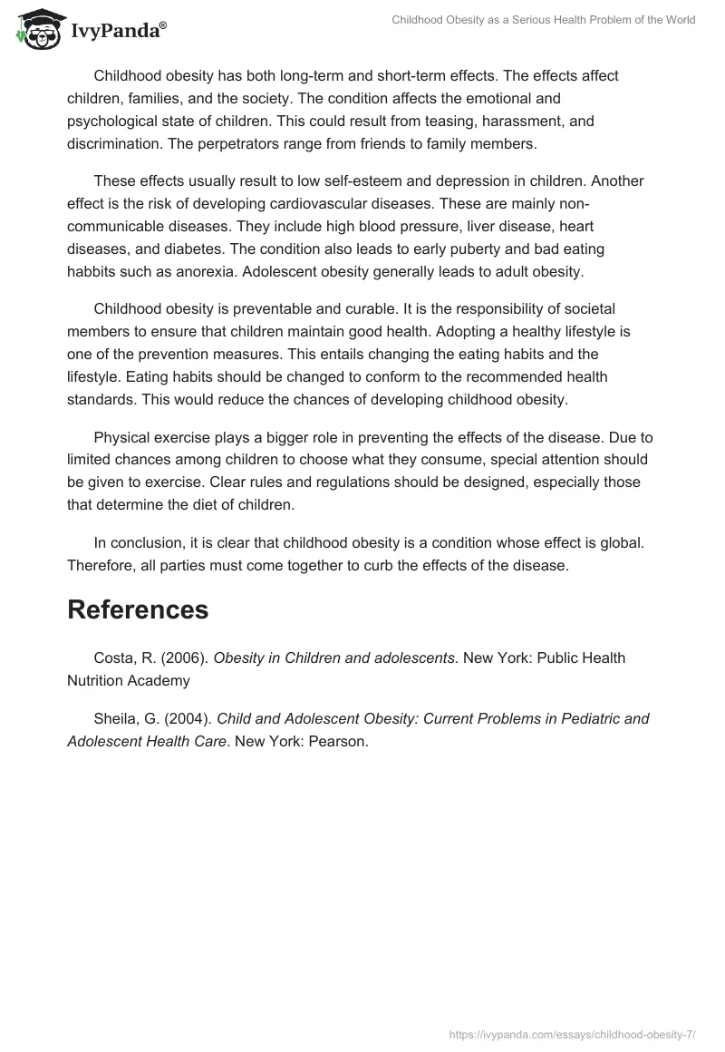 Childhood Obesity as a Serious Health Problem of the World. Page 2
