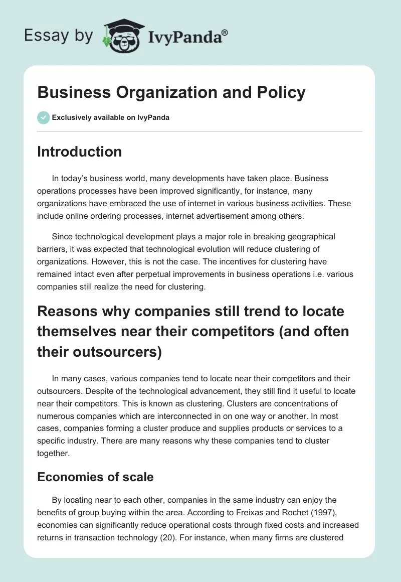 Business Organization and Policy. Page 1