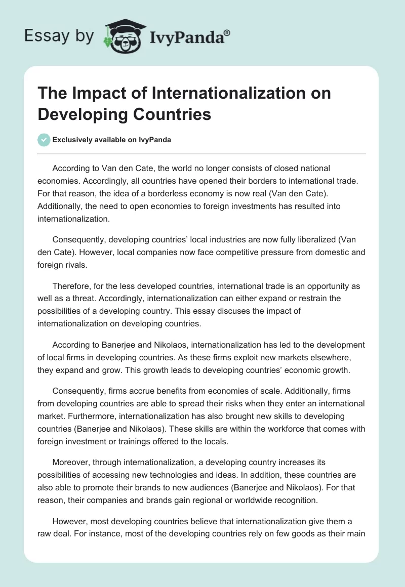 The Impact of Internationalization on Developing Countries. Page 1