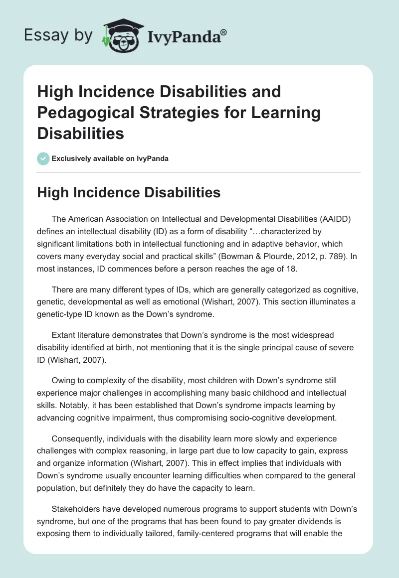 High Incidence Disabilities and Pedagogical Strategies for Learning Disabilities. Page 1
