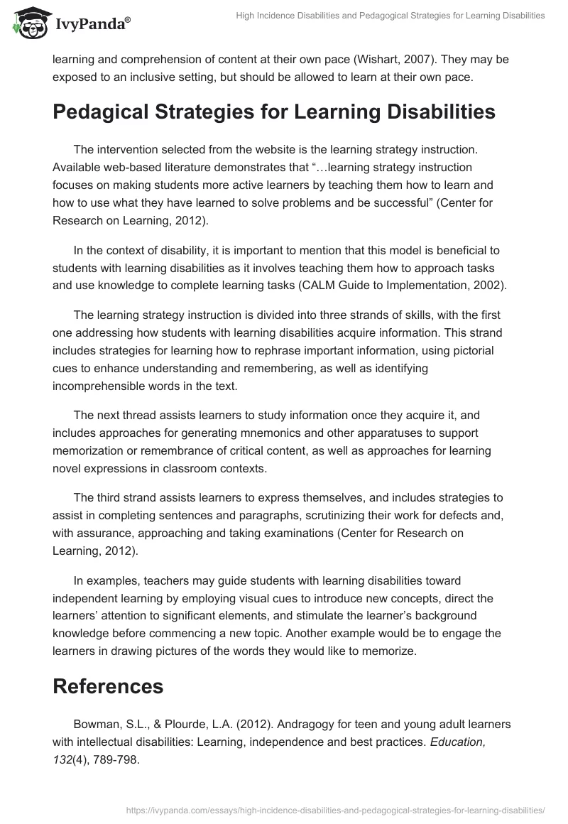 High Incidence Disabilities and Pedagogical Strategies for Learning Disabilities. Page 2