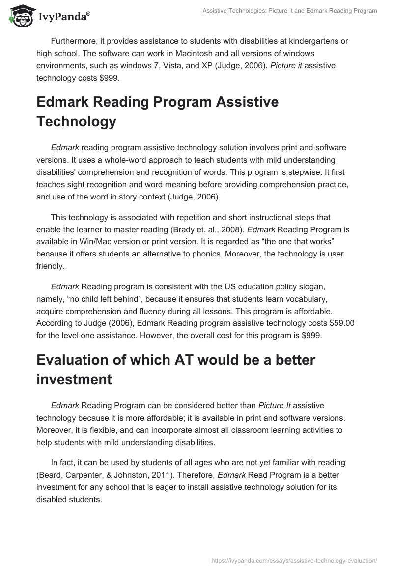 Assistive Technologies: Picture It and Edmark Reading Program. Page 2