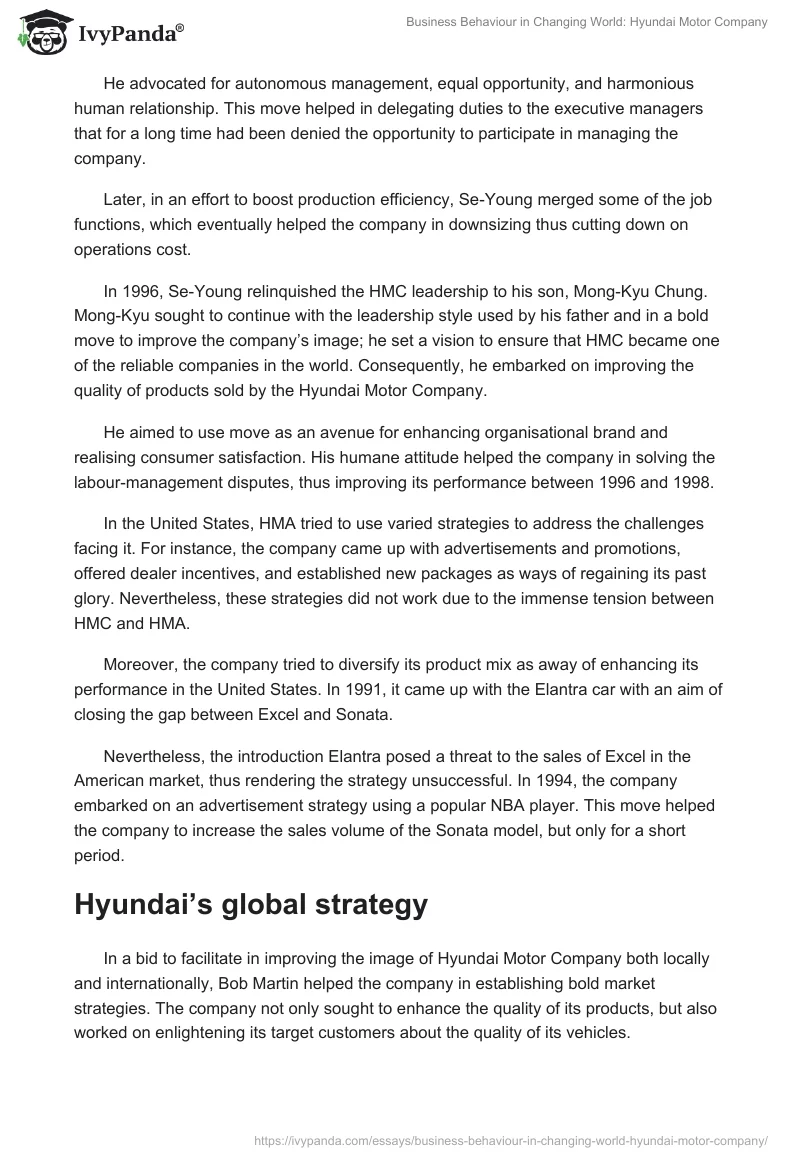 Business Behaviour in Changing World: Hyundai Motor Company. Page 3