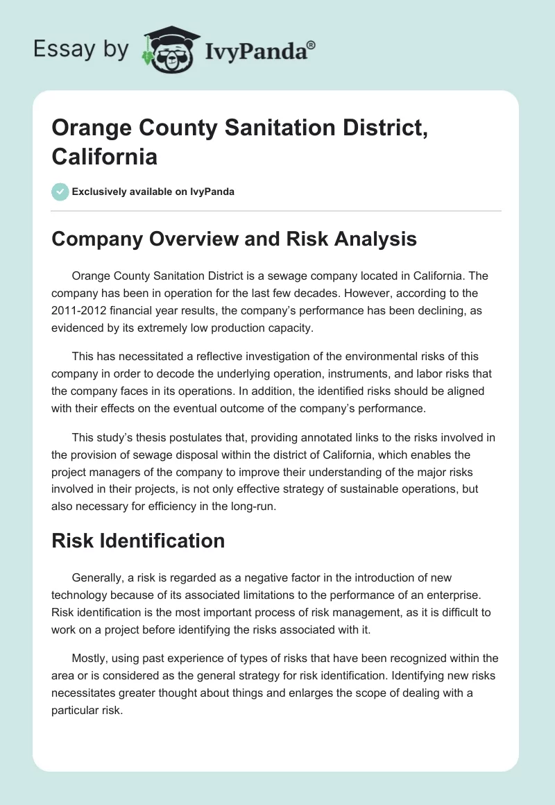 Orange County Sanitation District, California. Page 1