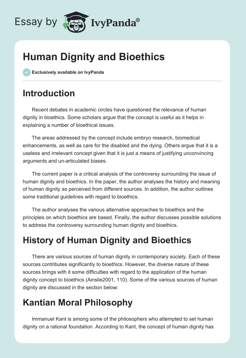 Human Dignity and Bioethics. Page 1