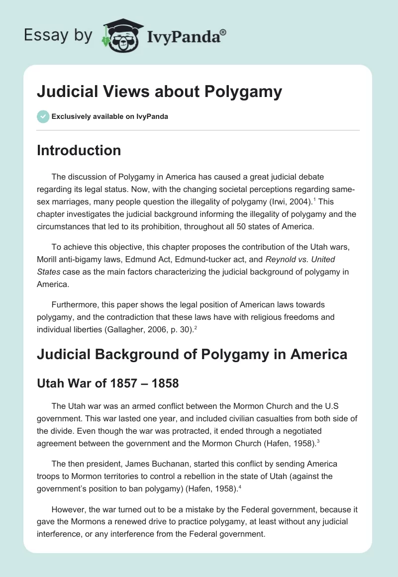 Judicial Views about Polygamy. Page 1