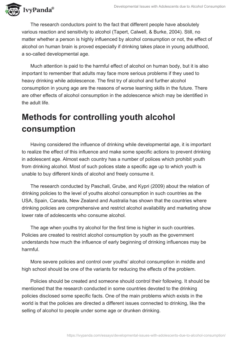 Developmental Issues With Adolescents Due to Alcohol Consumption. Page 4