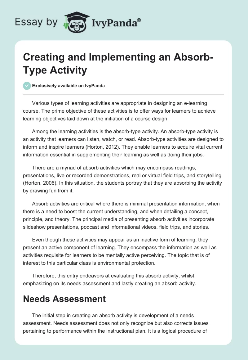 Creating and Implementing an Absorb-Type Activity. Page 1