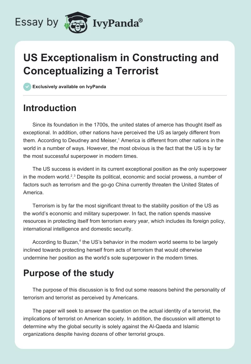 US Exceptionalism in Constructing and Conceptualizing a Terrorist. Page 1