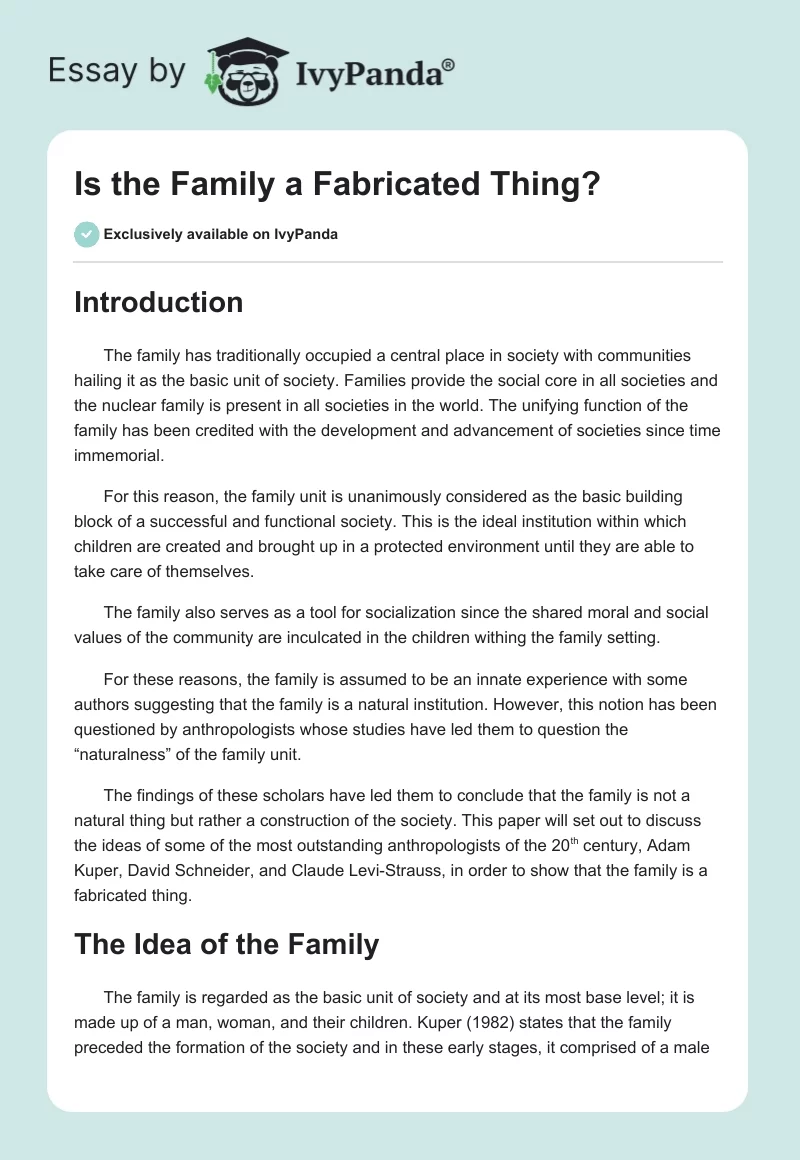 Is the Family a Fabricated Thing?. Page 1