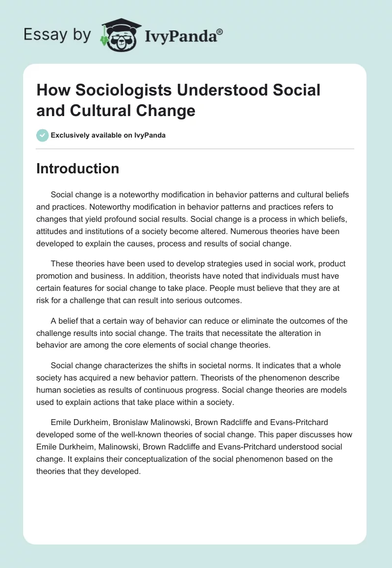 How Sociologists Understood Social and Cultural Change. Page 1