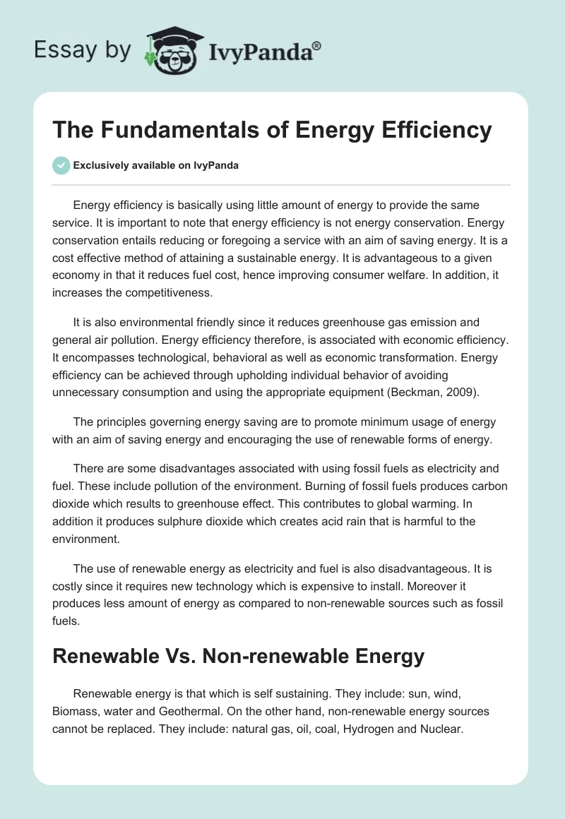 The Fundamentals of Energy Efficiency. Page 1