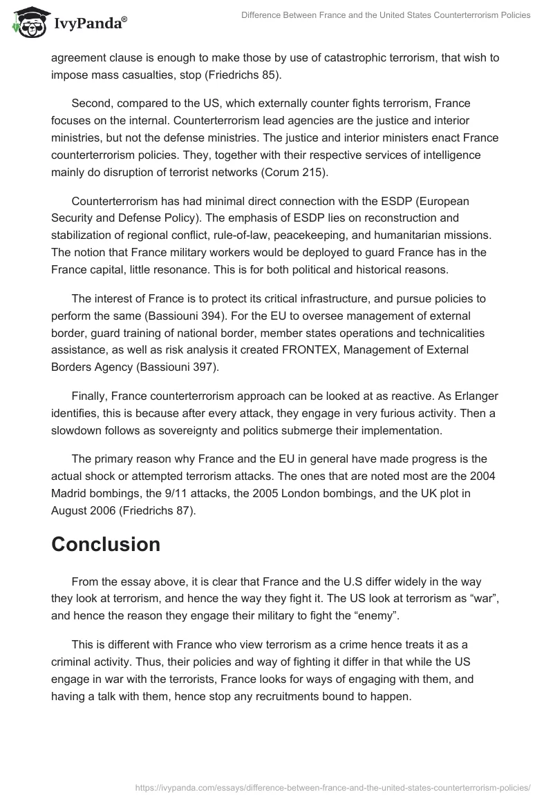 Difference Between France and the United States Counterterrorism Policies. Page 5