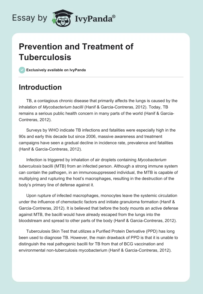 Prevention and Treatment of Tuberculosis. Page 1