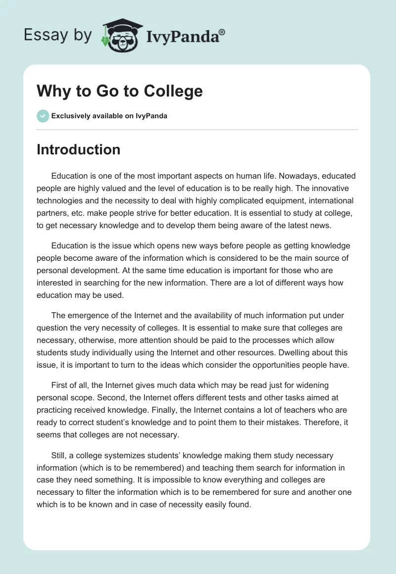Why to Go to College. Page 1
