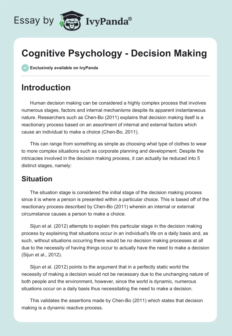 Cognitive Psychology - Decision Making. Page 1