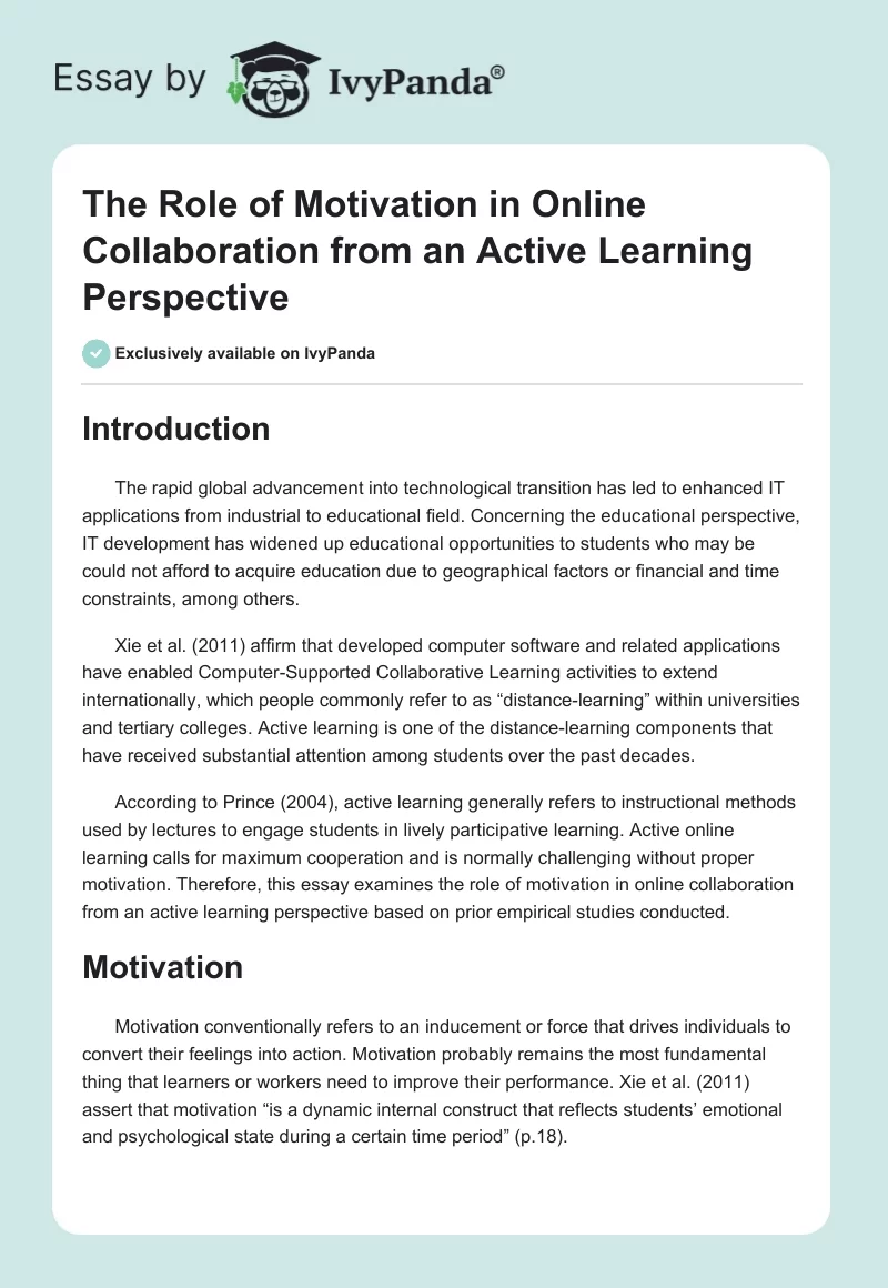 The Role of Motivation in Online Collaboration From an Active Learning Perspective. Page 1