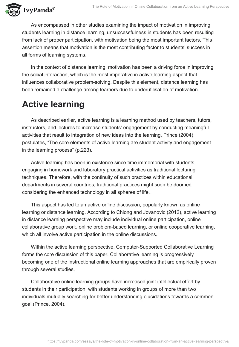 The Role of Motivation in Online Collaboration From an Active Learning Perspective. Page 2
