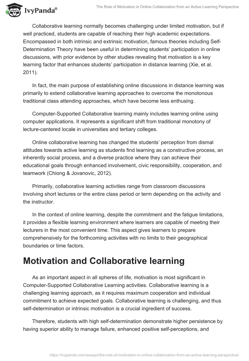 The Role of Motivation in Online Collaboration From an Active Learning Perspective. Page 3
