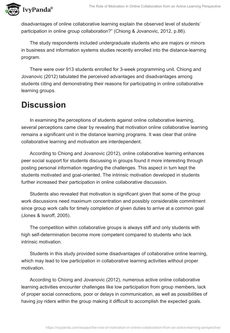 The Role of Motivation in Online Collaboration From an Active Learning Perspective. Page 5