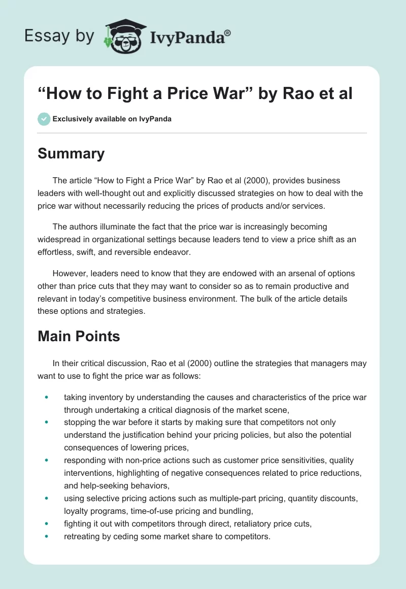 “How to Fight a Price War” by Rao et al. Page 1