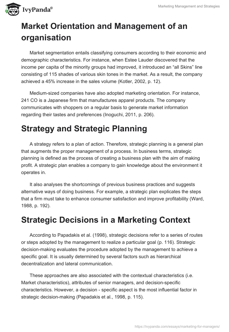 Marketing Management and Strategies. Page 2