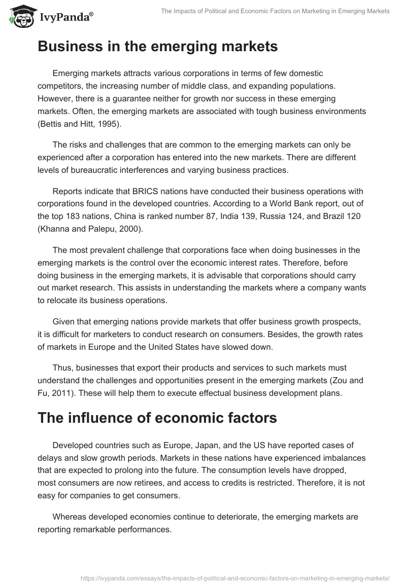 The Impacts of Political and Economic Factors on Marketing in Emerging Markets. Page 2