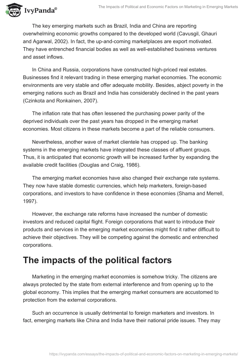 The Impacts of Political and Economic Factors on Marketing in Emerging Markets. Page 3