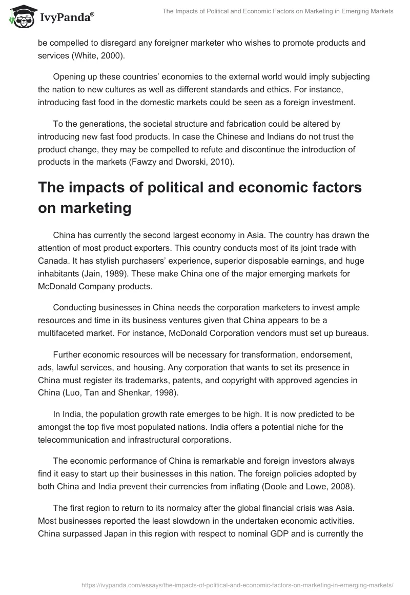 The Impacts of Political and Economic Factors on Marketing in Emerging Markets. Page 4
