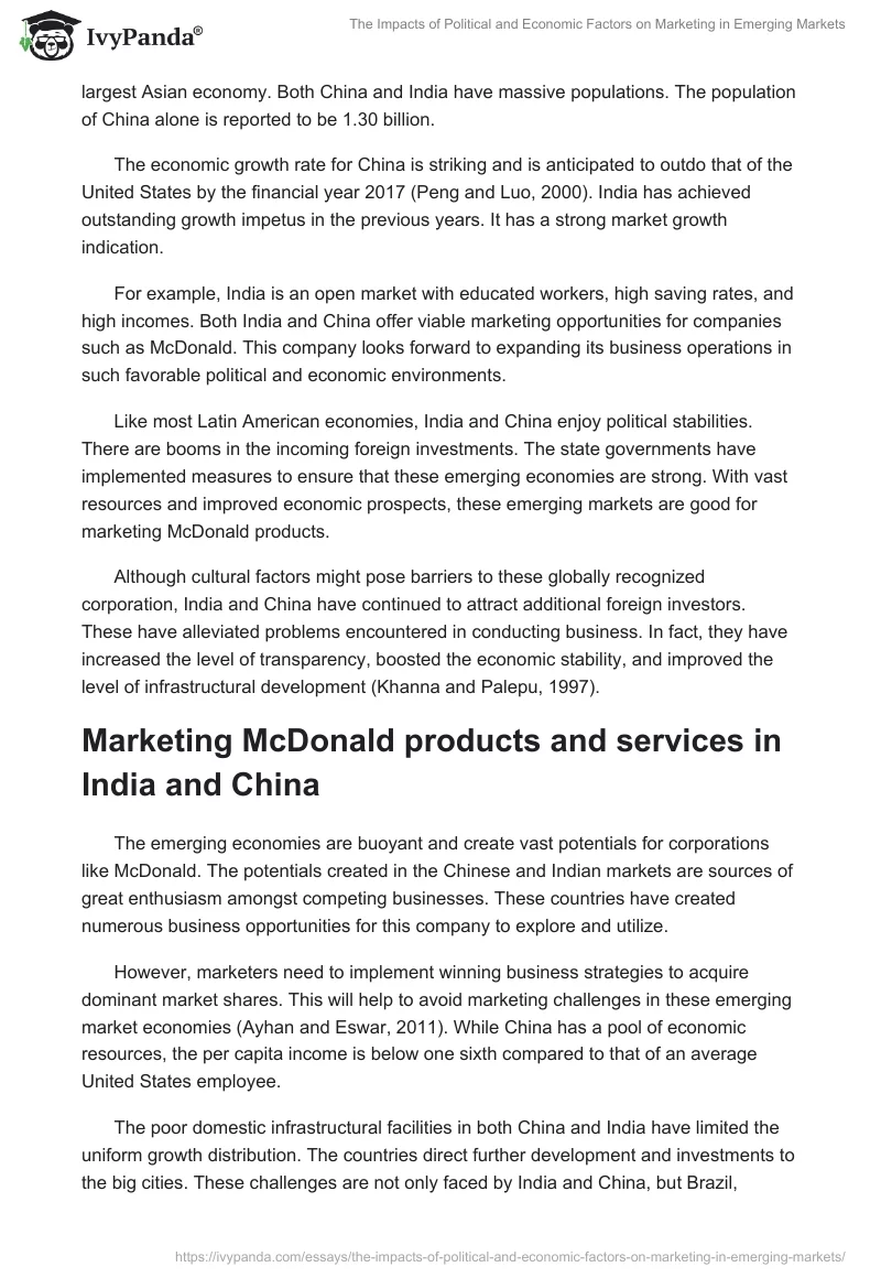 The Impacts of Political and Economic Factors on Marketing in Emerging Markets. Page 5