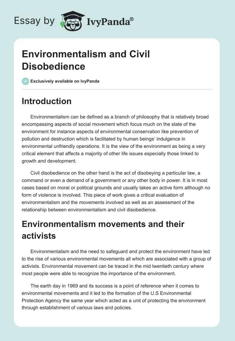 Environmentalism and Civil Disobedience. Page 1