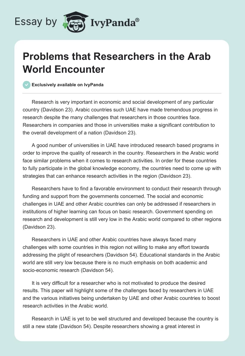 Problems that Researchers in the Arab World Encounter. Page 1