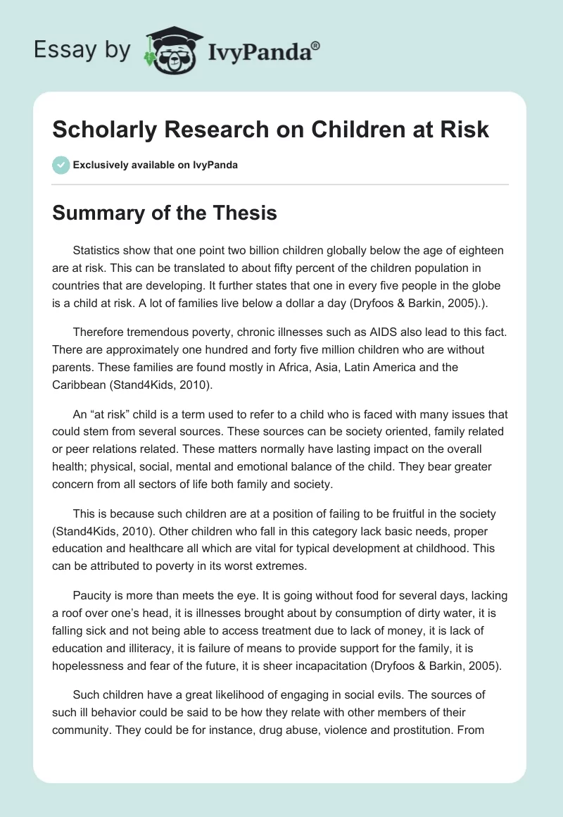 Scholarly Research on Children at Risk. Page 1