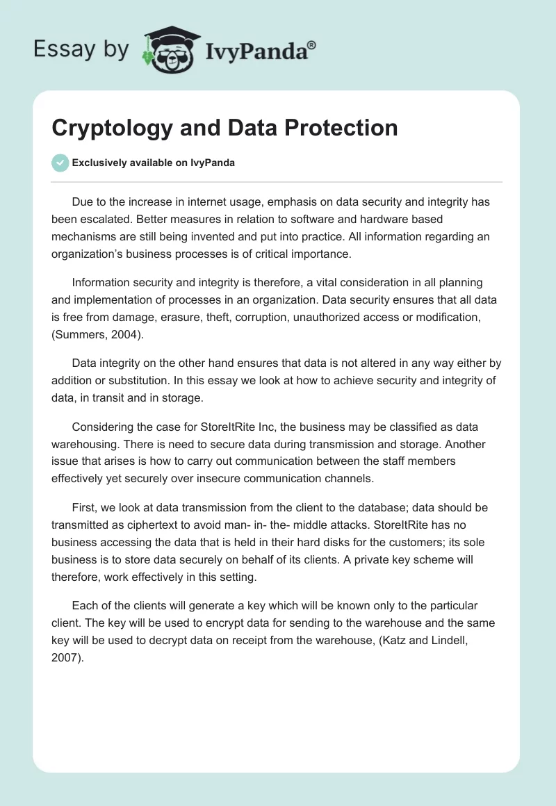 Cryptology and Data Protection. Page 1