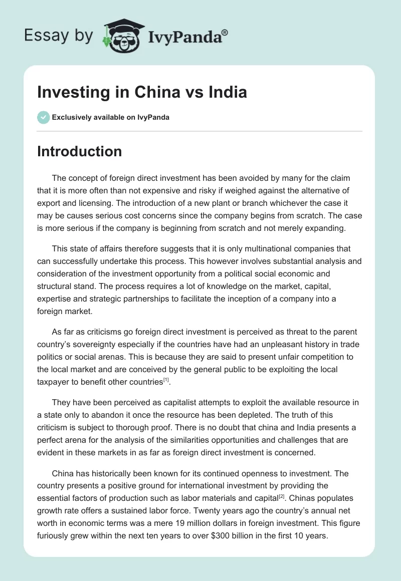 Investing in China vs India. Page 1