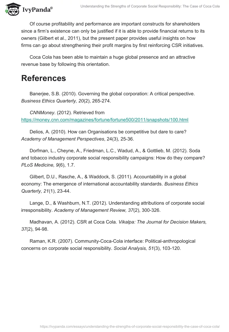 Understanding the Strengths of Corporate Social Responsibility: The Case of Coca Cola. Page 5