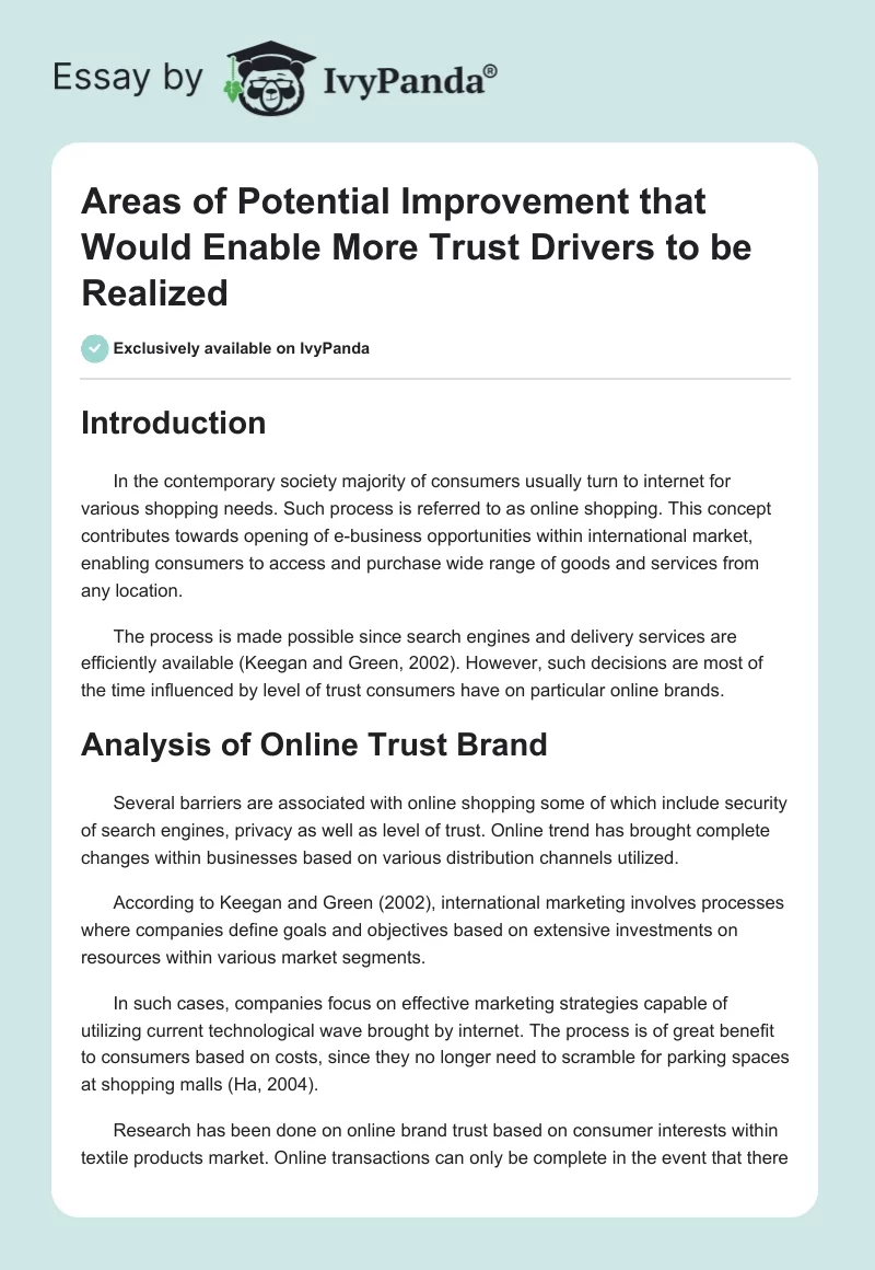 Areas of Potential Improvement that Would Enable More Trust Drivers to be Realized. Page 1