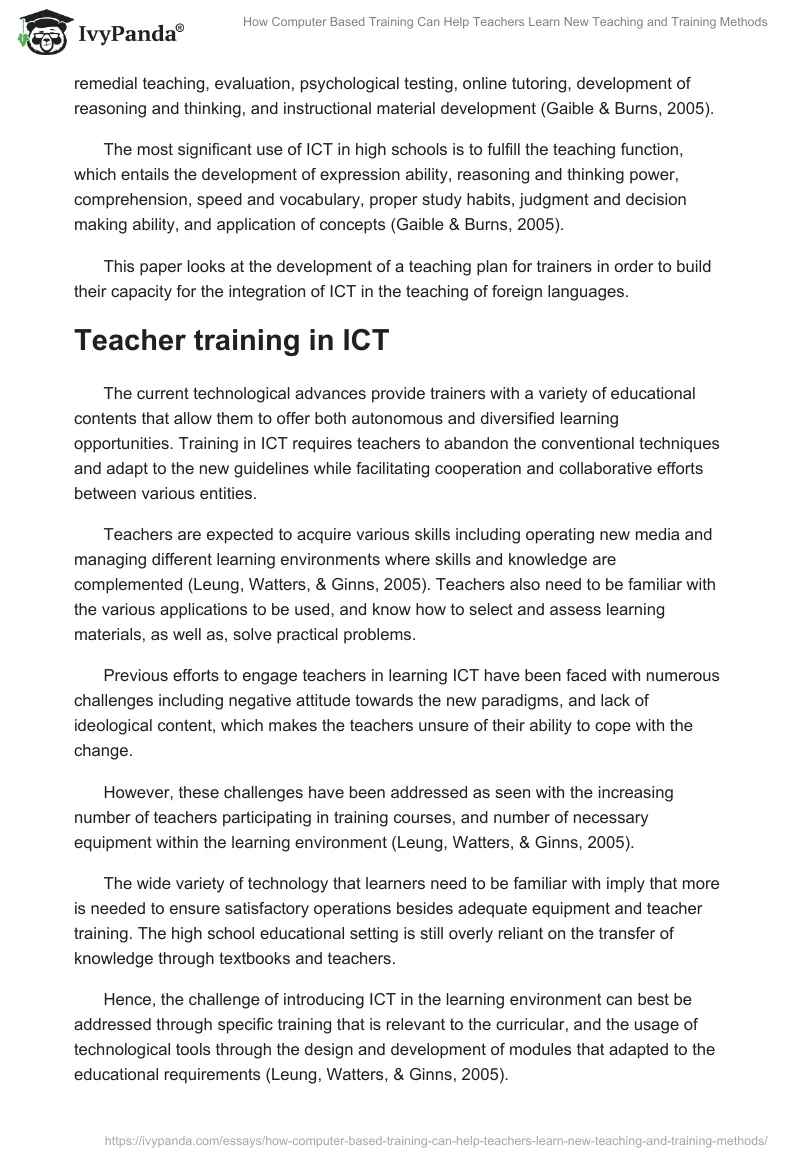 How Computer Based Training Can Help Teachers Learn New Teaching and Training Methods. Page 3
