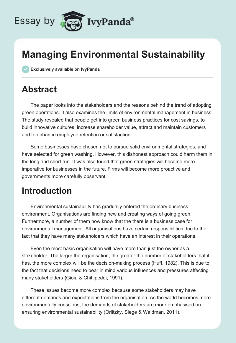 Managing Environmental Sustainability. Page 1