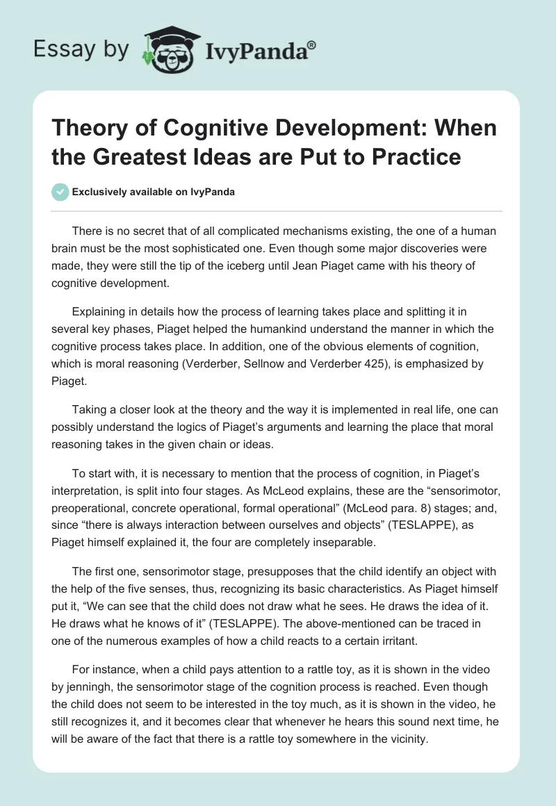 Theory of Cognitive Development: When the Greatest Ideas are Put to Practice. Page 1