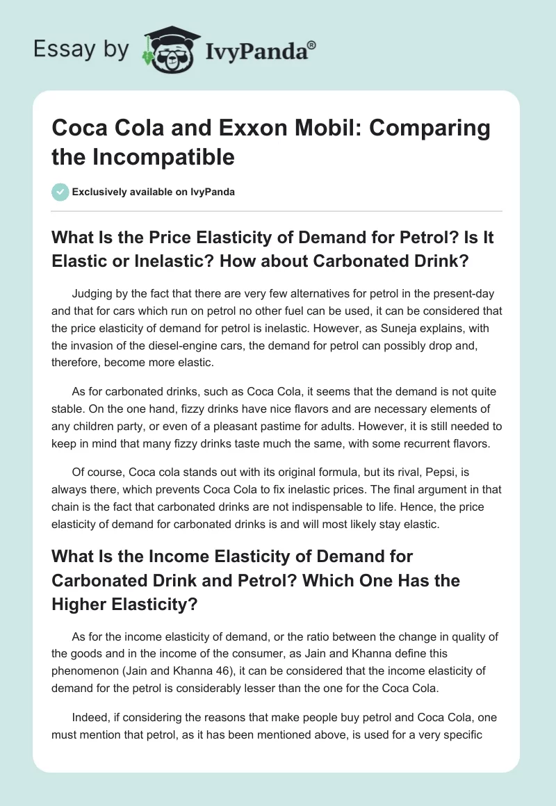 Coca Cola and Exxon Mobil: Comparing the Incompatible. Page 1