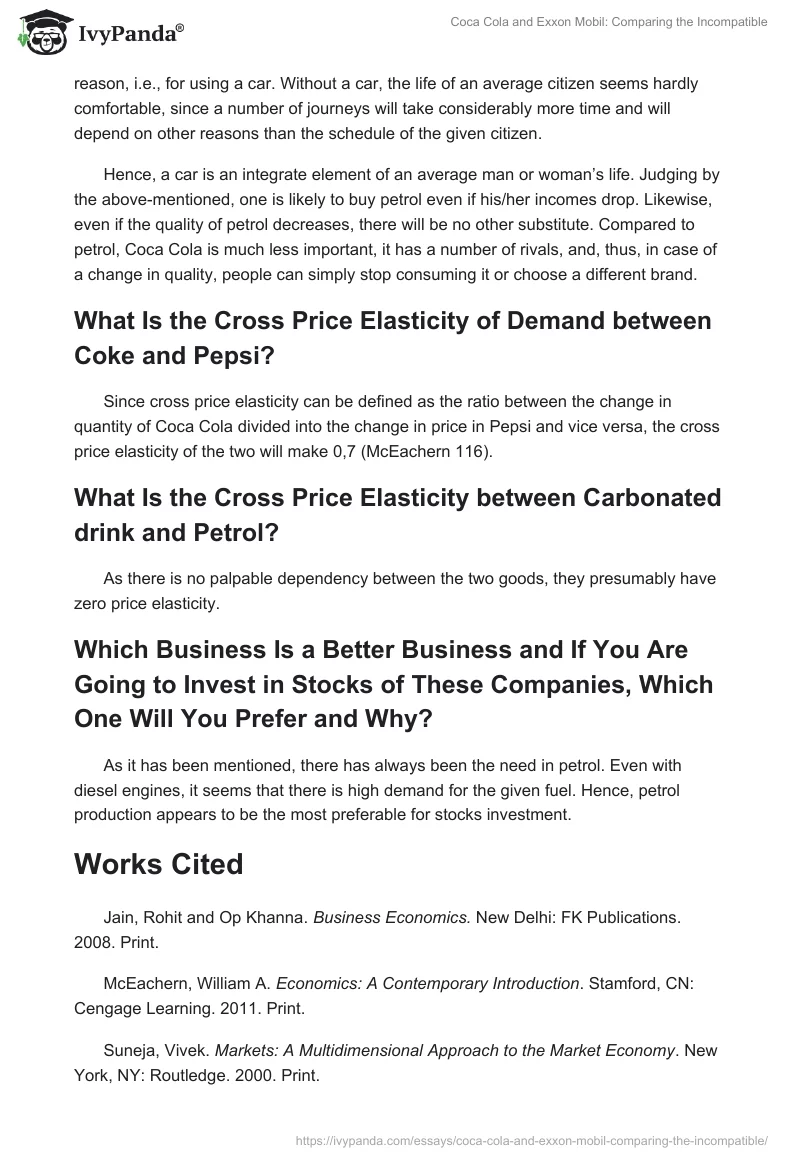 Coca Cola and Exxon Mobil: Comparing the Incompatible. Page 2