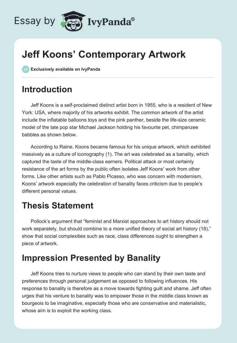 Jeff Koons’ Contemporary Artwork. Page 1