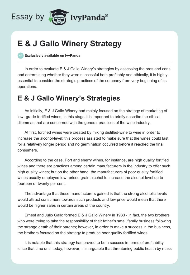 E & J Gallo Winery Strategy. Page 1