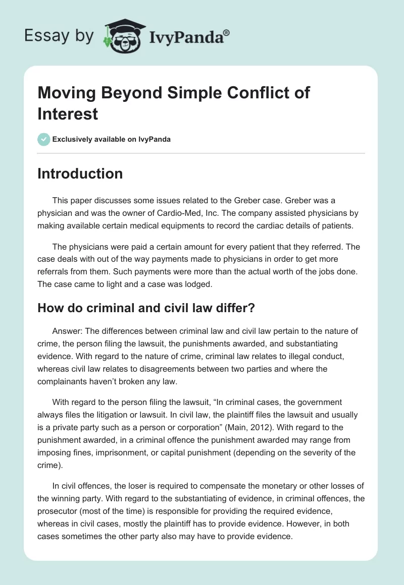 Moving Beyond Simple Conflict of Interest. Page 1