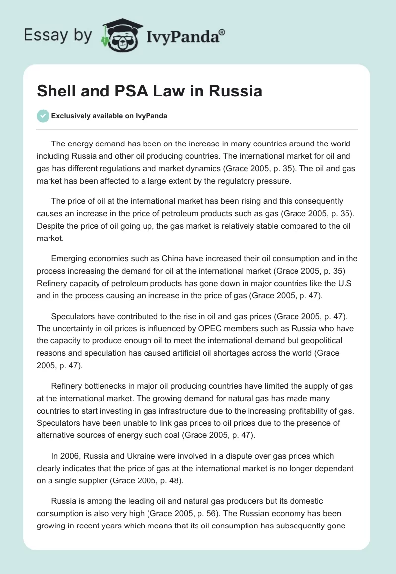 Shell and PSA Law in Russia. Page 1