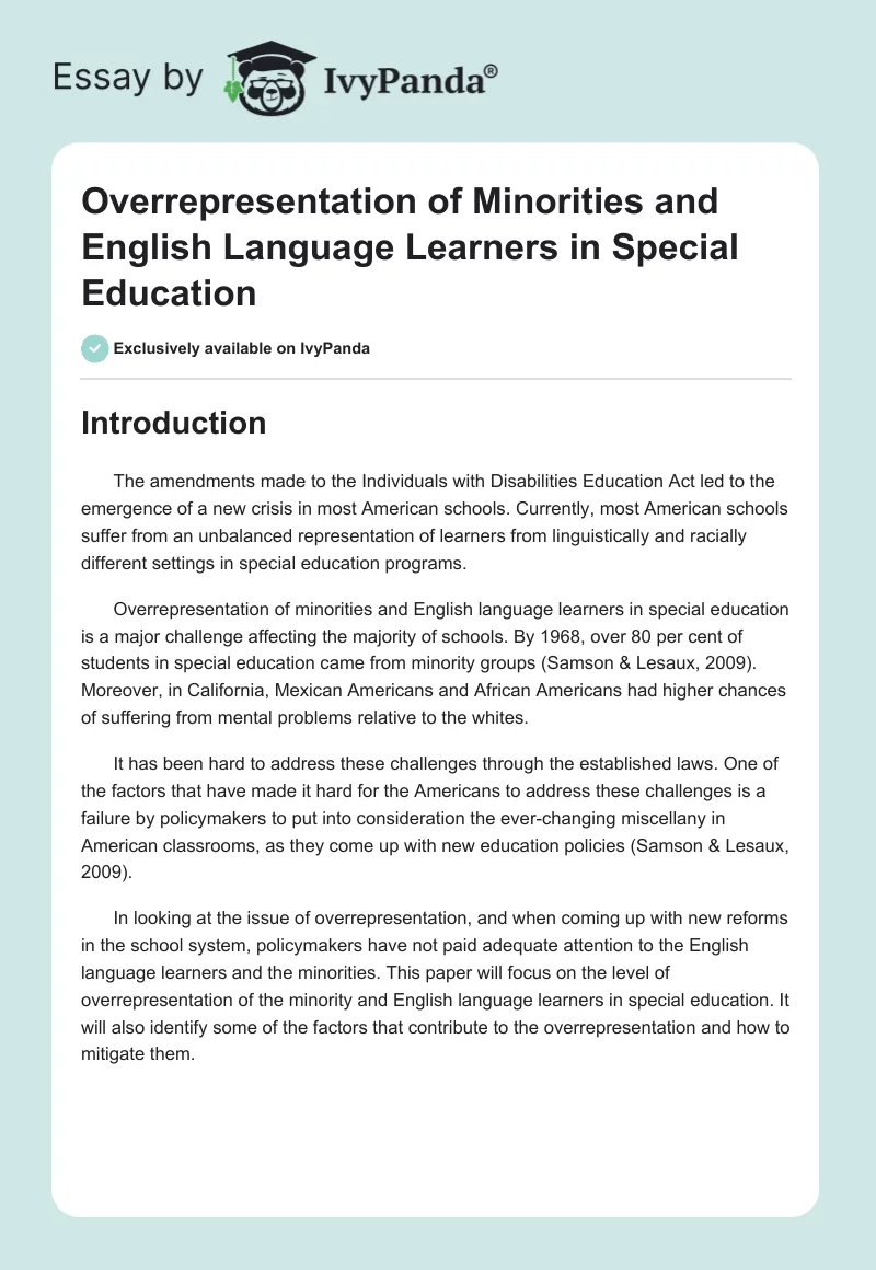 Overrepresentation of Minorities and English Language Learners in Special Education. Page 1